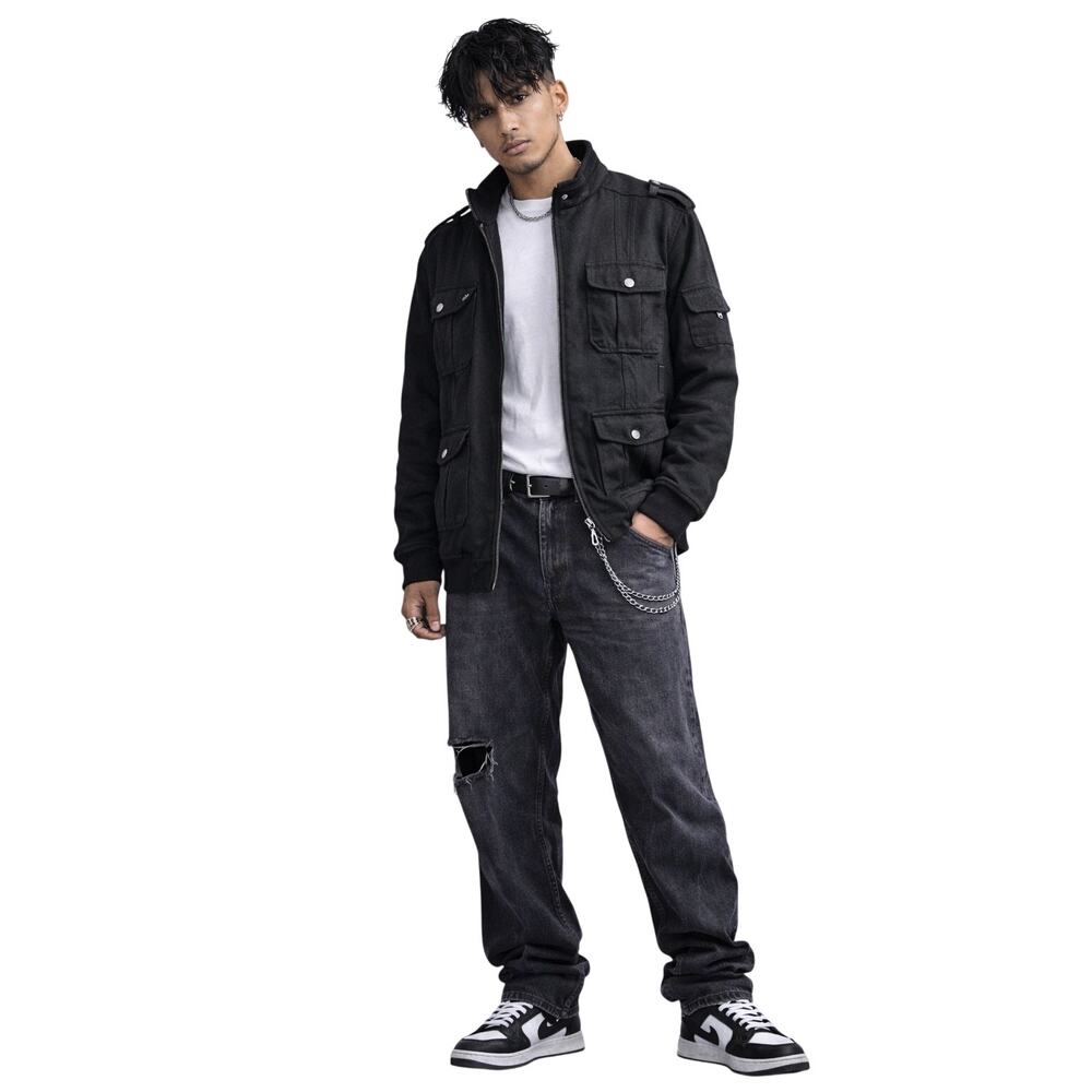 Courage Black Bomber Jacket Men’s XL Zip Front Utility Style